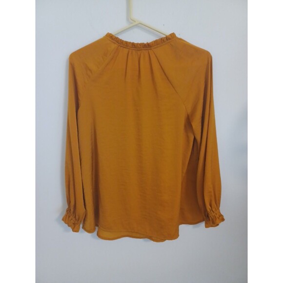 Old Navy Pullover Knit Top M Mustard Yellow Longsleeve Ruffled Boho Peasant - Picture 7 of 8